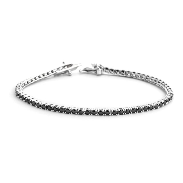 Bracciale tennis sottile in argento con zirconi neri