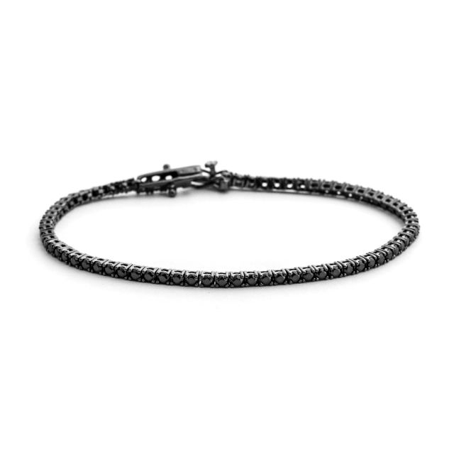 Bracciale tennis sottile in argento brunito con zirconi neri