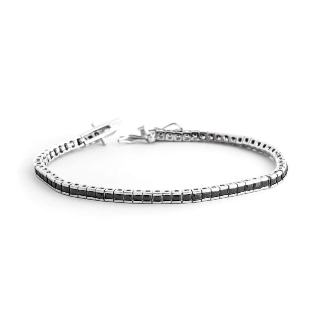 Bracciale tennis in argento a binario con zirconi neri