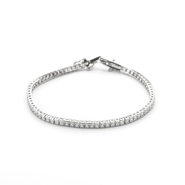 Bracciale tennis in argento a binario con zirconi