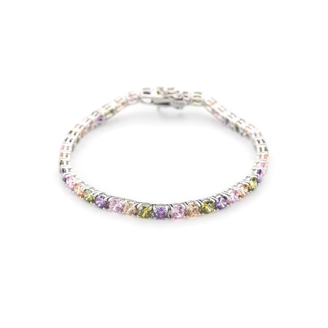 Bracciale tennis in argento con zirconi multicolor