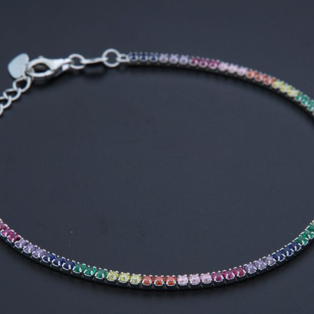 Bracciale tennis argento pietre multicolor