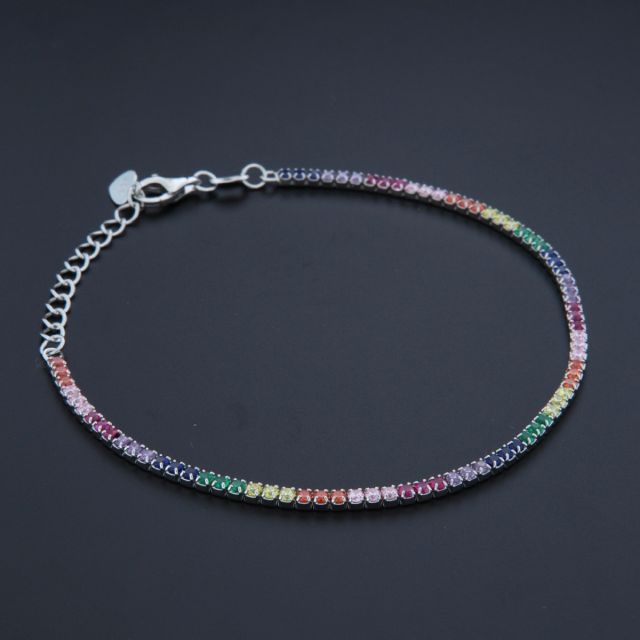 Bracciale tennis argento pietre multicolor