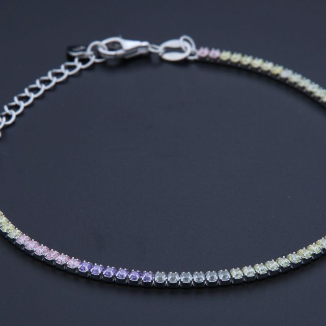 Bracciale tennis argento pietre multicolor tenue