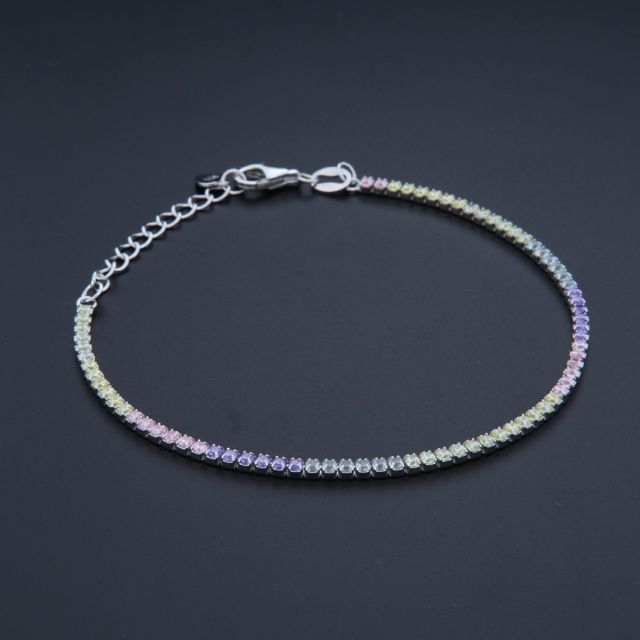 Bracciale tennis argento pietre multicolor tenue