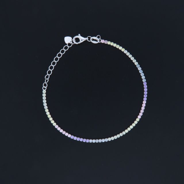 Bracciale tennis argento pietre multicolor tenue