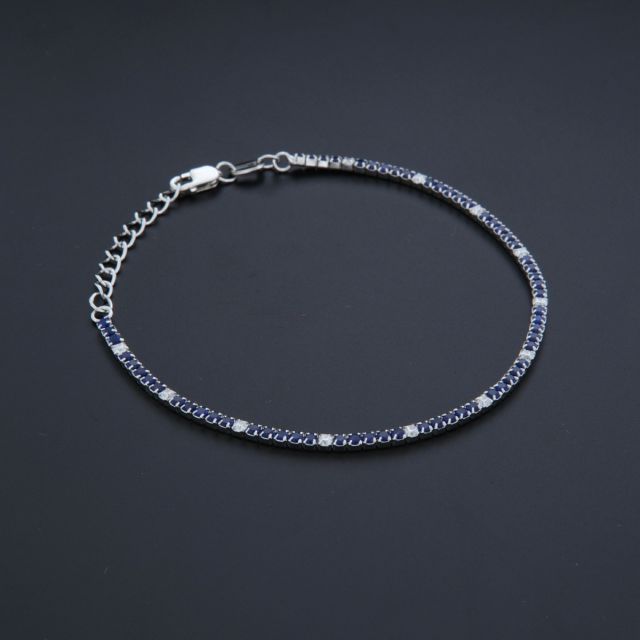 Bracciale tennis argento pietre blu e bianco