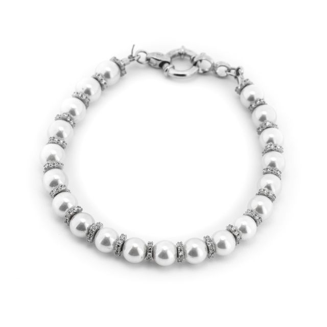 Bracciale con perle alternte a zirconi