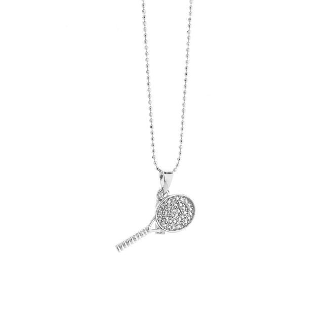 Ciondolo in argento a forma di racchetta da tennis con pavé di zirconi