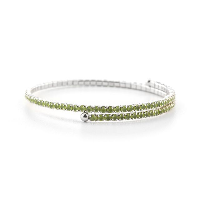 Bracciale tennis rigido in argento con zirconi color verde oliva