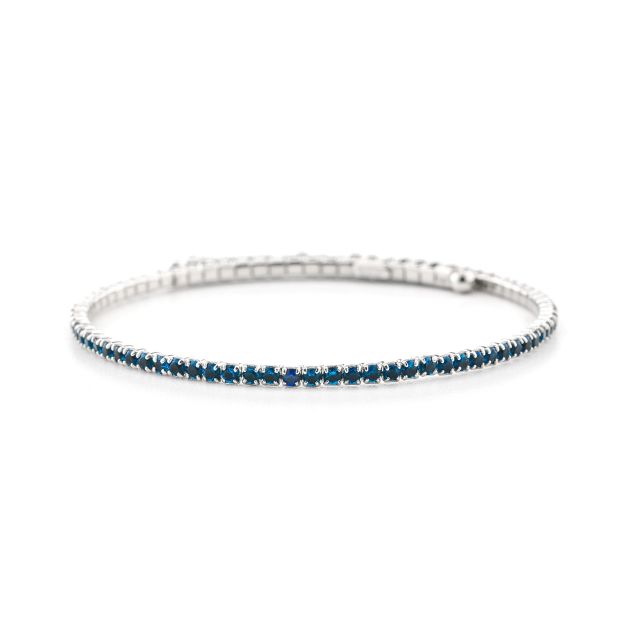 Bracciale tennis rigido in argento con zirconi blu