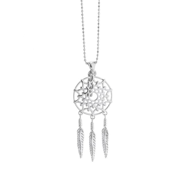 Ciondolo in argento a forma di acchiappasogni con piume pendenti
