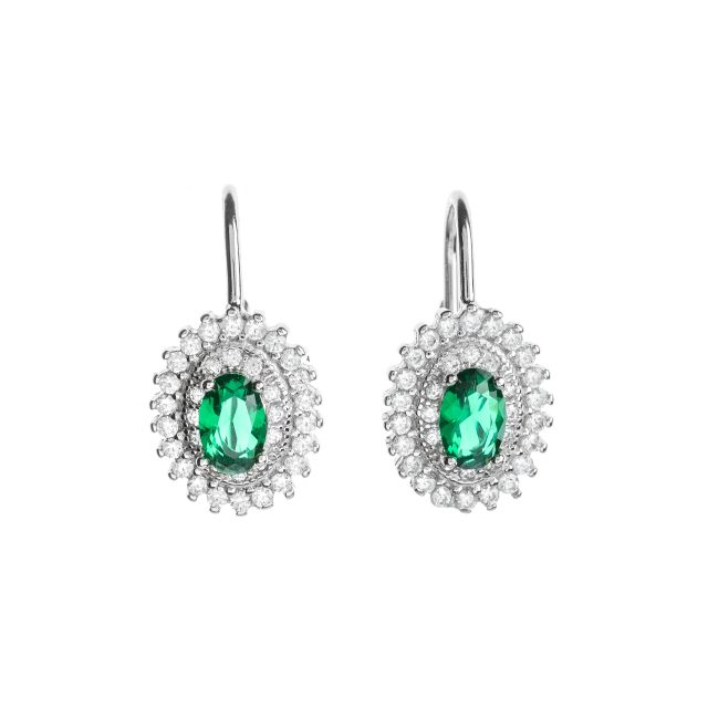 Orecchini a monachella in argento con pavé di zirconi e zircone verde ovale