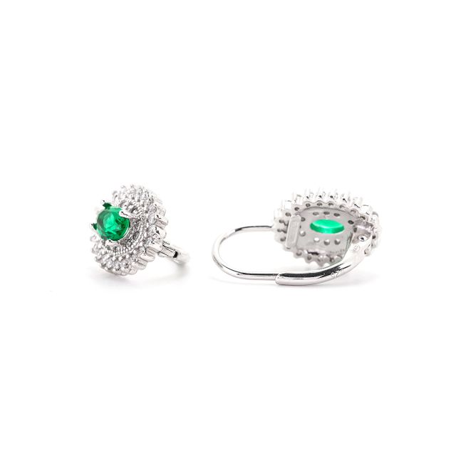 Orecchini a monachella in argento con pavé di zirconi e zircone verde ovale