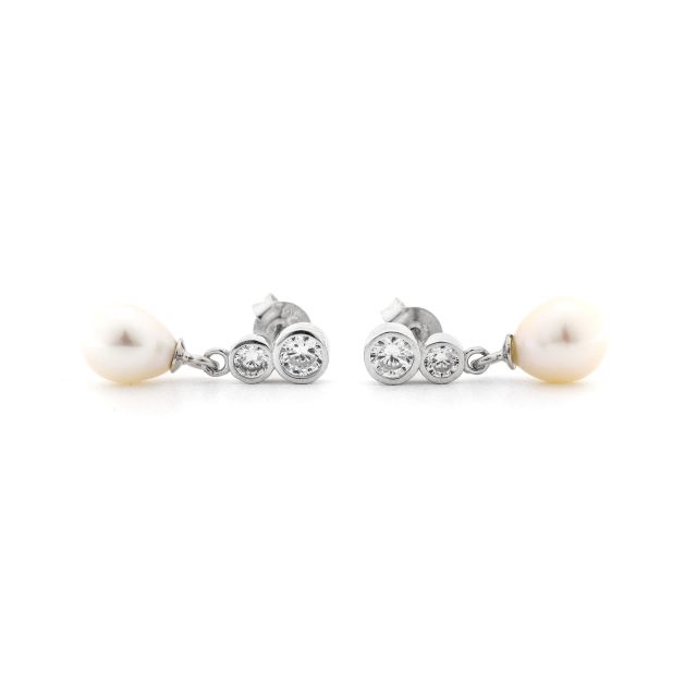 Orecchini in argento semipendenti con perla e zirconi
