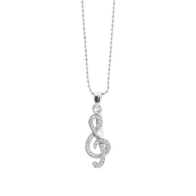 Ciondolo in argento a forma di chiave di violino con zirconi
