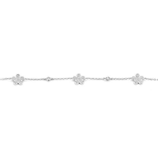 Bracciale in argento con tre fiori e zirconi