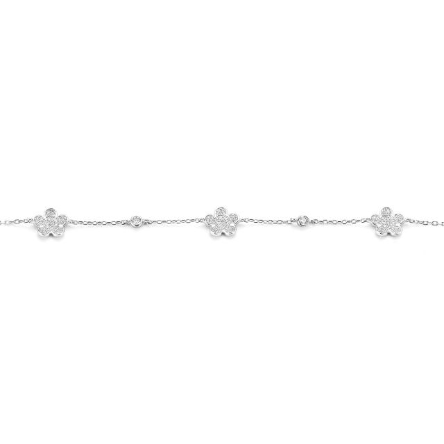 Bracciale in argento con tre fiori e zirconi