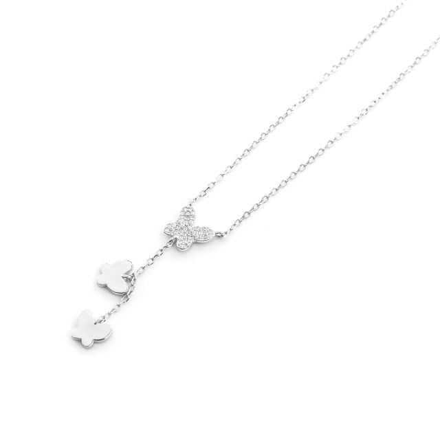 Collana a girocollo in argento con tre farfalle pendenti e zirconi