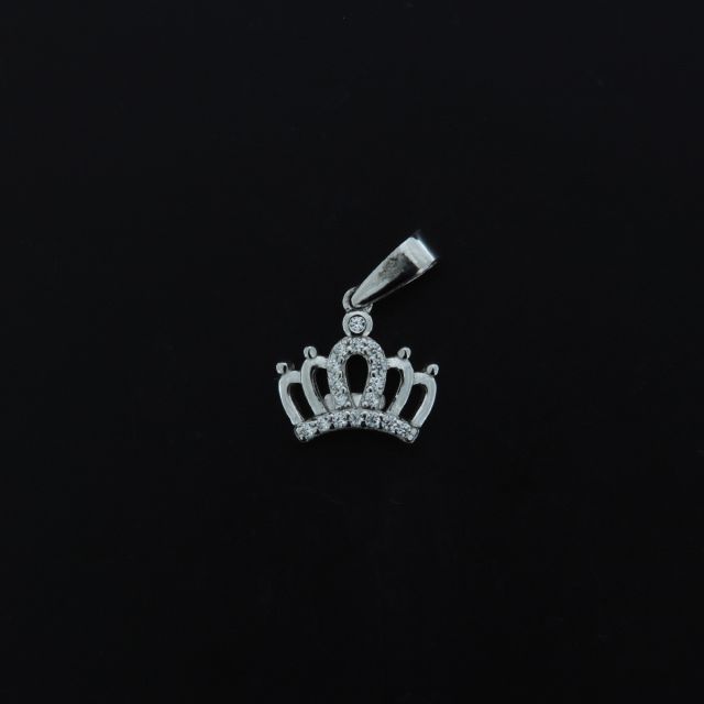 Ciondolo in argento a forma di corona con zirconi