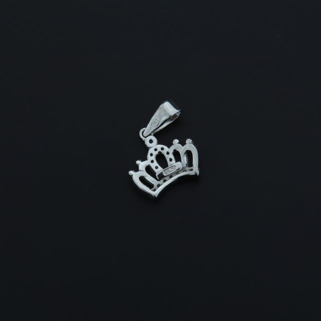 Ciondolo in argento a forma di corona con zirconi