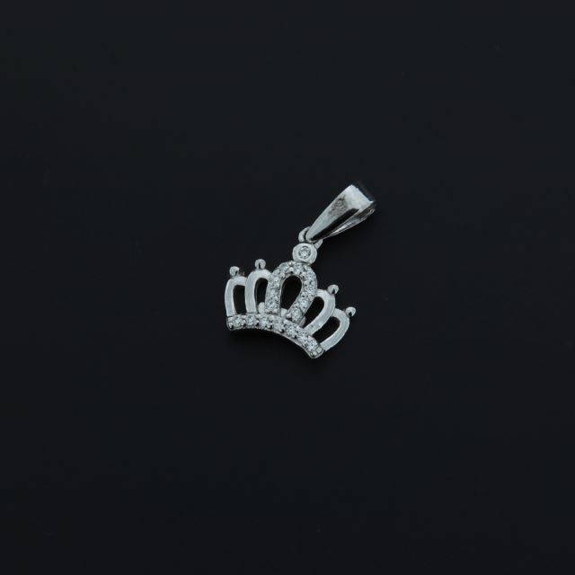 Ciondolo in argento a forma di corona con zirconi