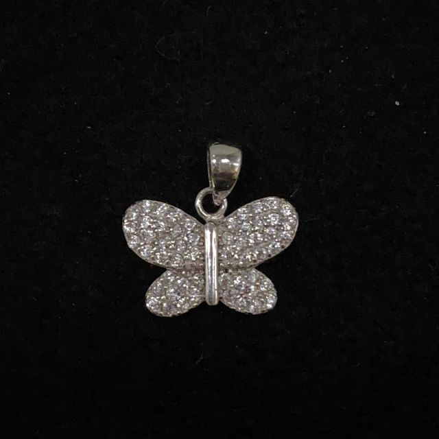 Ciondolo in argento a forma di farfalla con pavé di zirconi