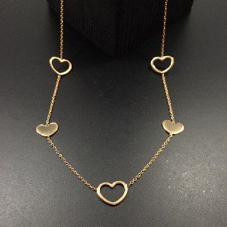 Collana in argento 925‰ cinque cuori dorata