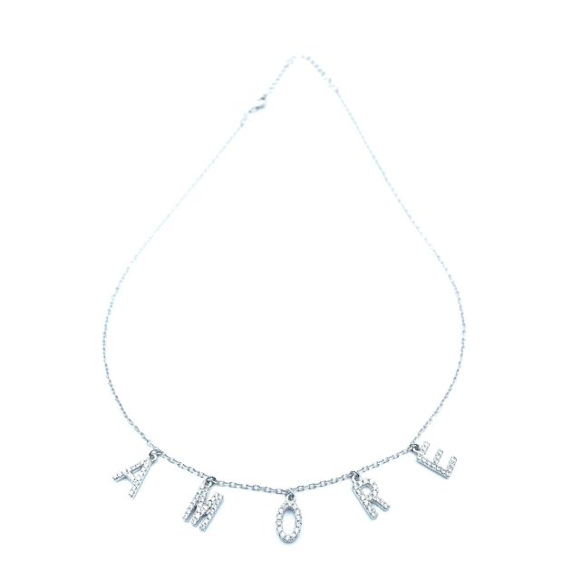 Collana in argento con lettere pendenti di zirconi AMORE