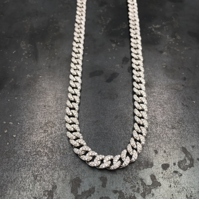 collana in argento maglia grumetta con zirconi