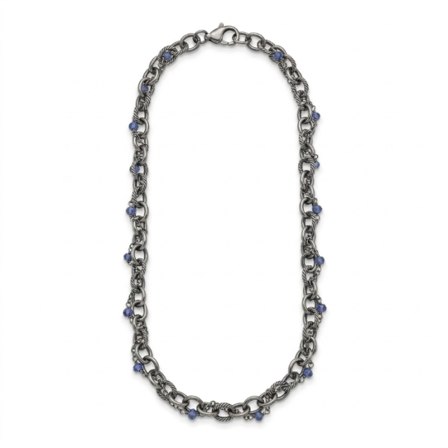 Collana in argento 925 brunito con CIANITE naturale