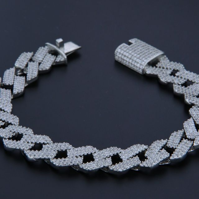bracciale cubana quadra  11.5 mm argento con zirconi taglio brillante