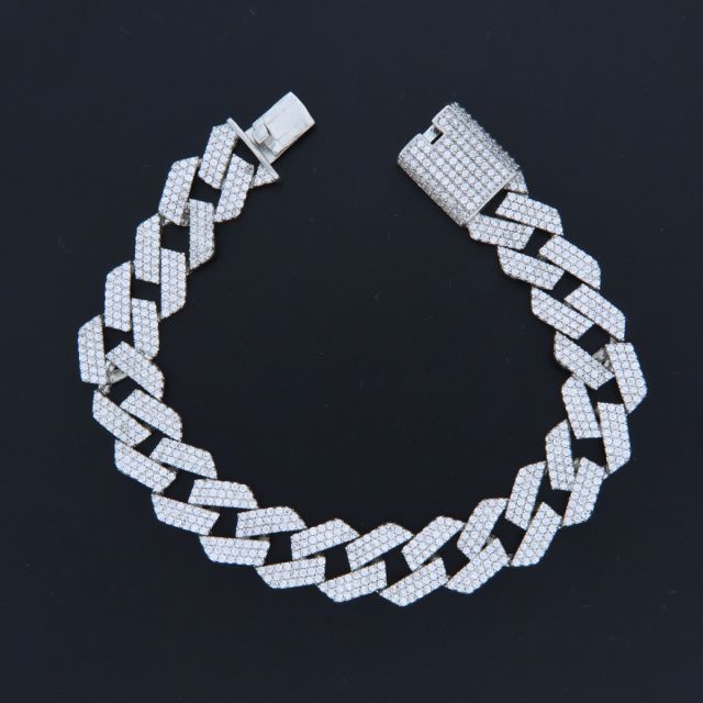 bracciale cubana quadra  11.5 mm argento con zirconi taglio brillante