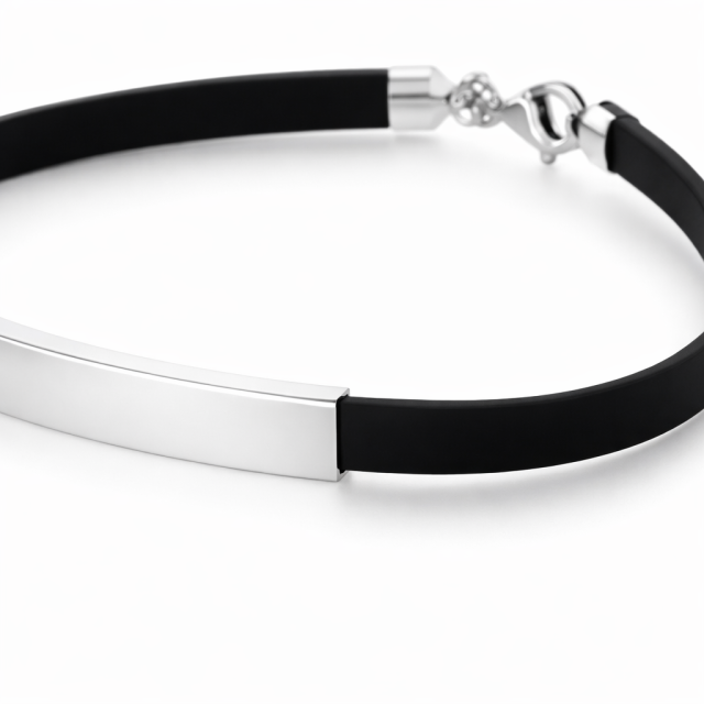 Bracciale in argento 925 e caucciù personalizzabile