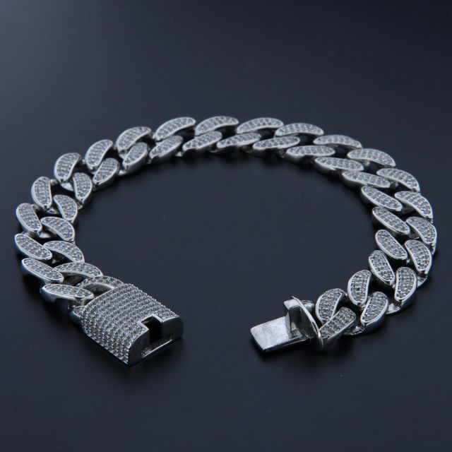 bracciale cubana 12 mm argento con zirconi taglio brillante