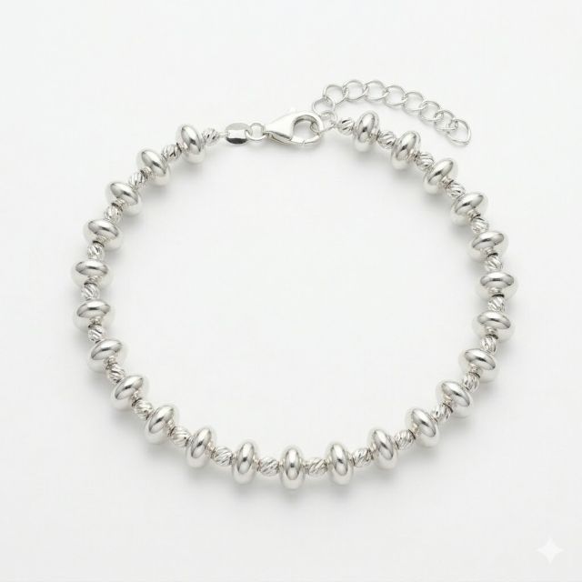 Bracciale in argento 925 con dischetti e sferette diamantate