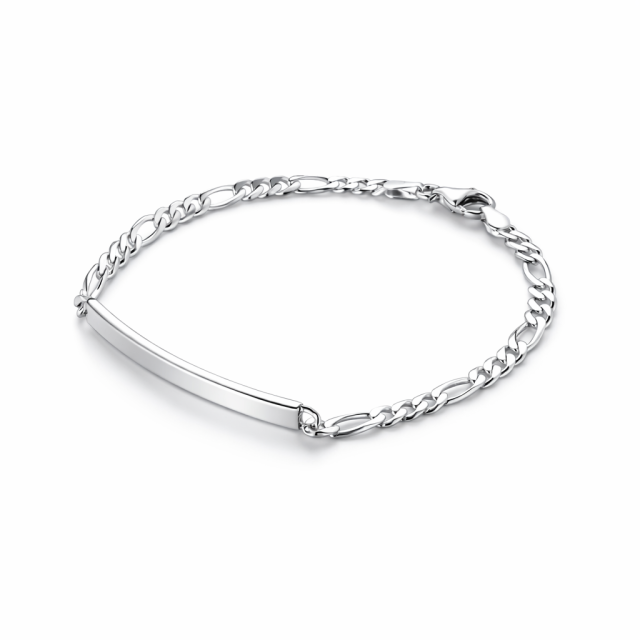 Bracciale in argento 925 maglia figaro con targa personalizzabile