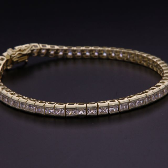 Bracciale tennis argento mm 4 dorato taglio carret 