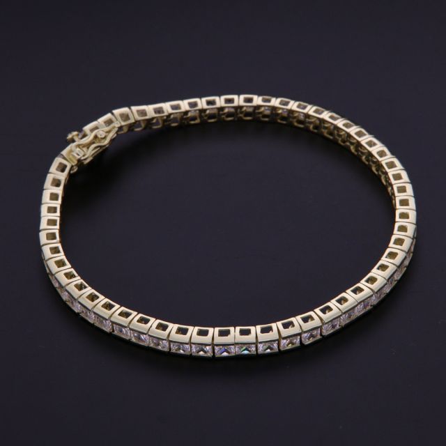 Bracciale tennis argento mm 4 dorato taglio carret 