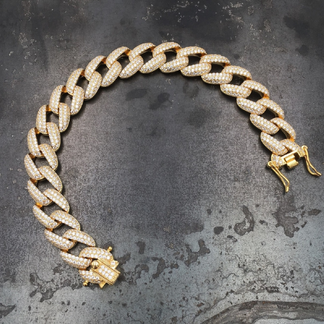 bracciale grumetta in argento 925‰ dorato con pavè di zirconi