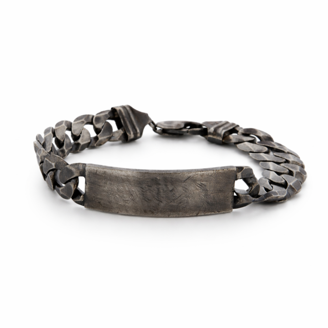 Bracciale in argento 925 anticato brunito maglia cubana-grumetta con targa personalizzabile 