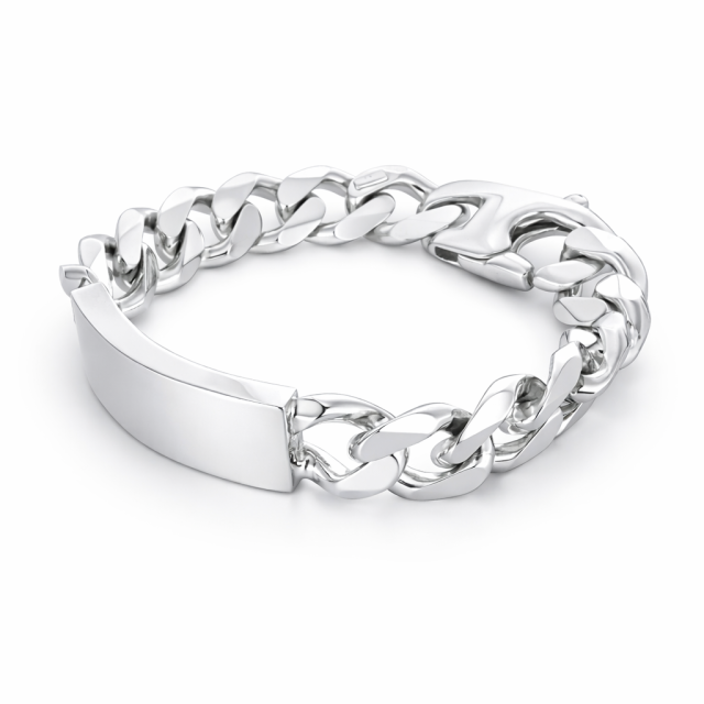 Bracciale in argento 925 maglia cubana-grumetta con targa personalizzabile