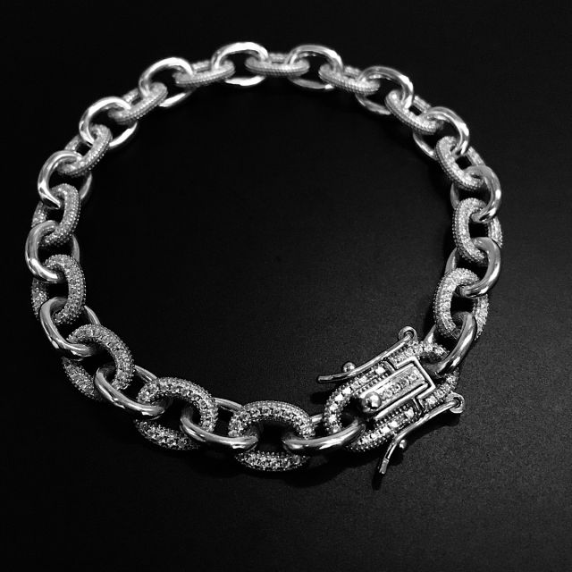 Bracciale in argento maglia rolò con zirconi