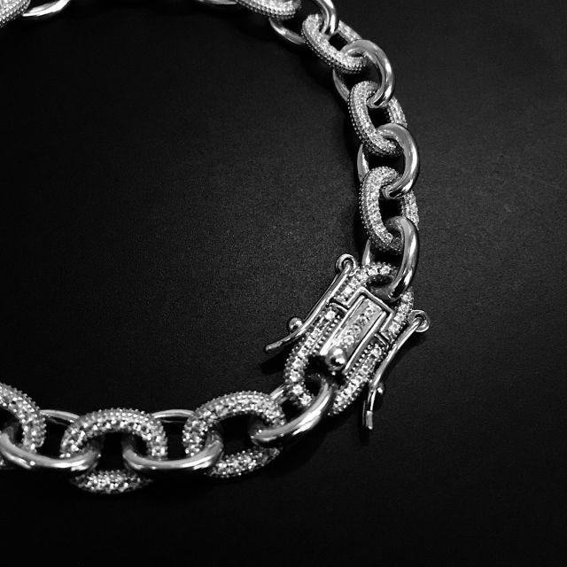 Bracciale in argento maglia rolò con zirconi