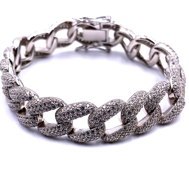 bracciale in argento maglia grumetta con zirconi