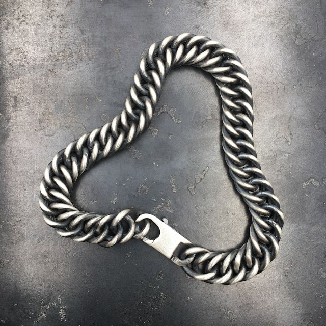 bracciale in argento 925‰ maglia grumetta rada finitura brunita