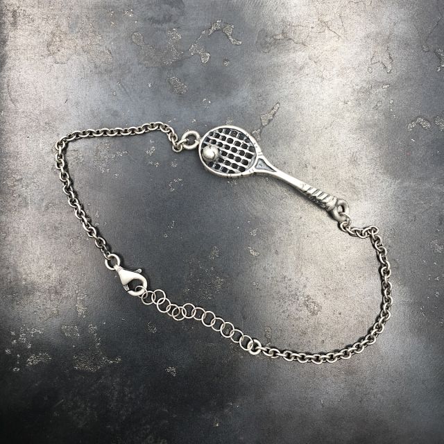 bracciale in argento maglia rolò con racchetta da tennis 