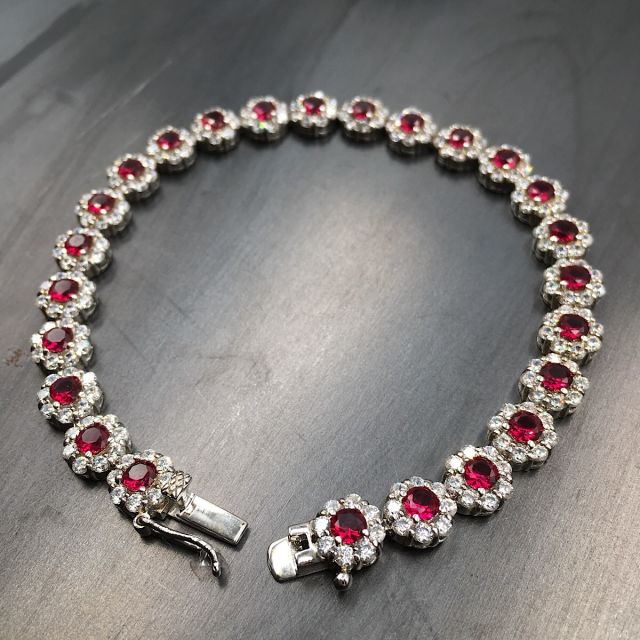 bracciale in argento 925‰ e zirconi bianchi e rossi