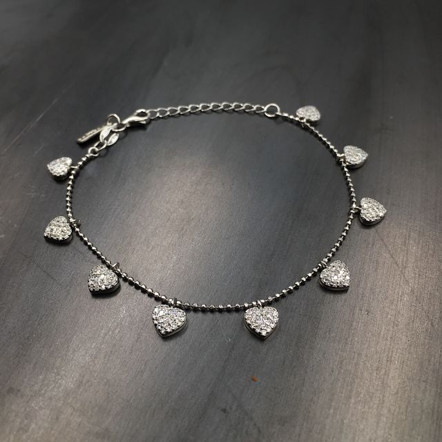 bracciale in argento 925‰ con cuori pavè di zirconi 