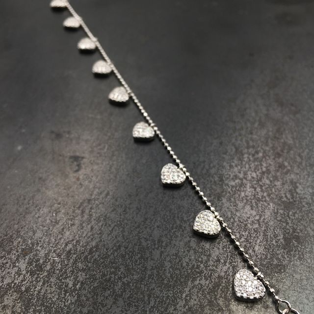 bracciale in argento 925‰ con cuori pavè di zirconi 